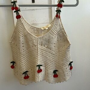 Crochet Tank Top with Cherry Accents